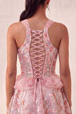 Sparkly Floral Purple Corset Beaded Short Homecoming Dress