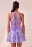 Sparkly Floral Purple Corset Beaded Short Homecoming Dress