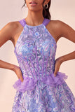 Sparkly Floral Purple Corset Beaded Short Homecoming Dress