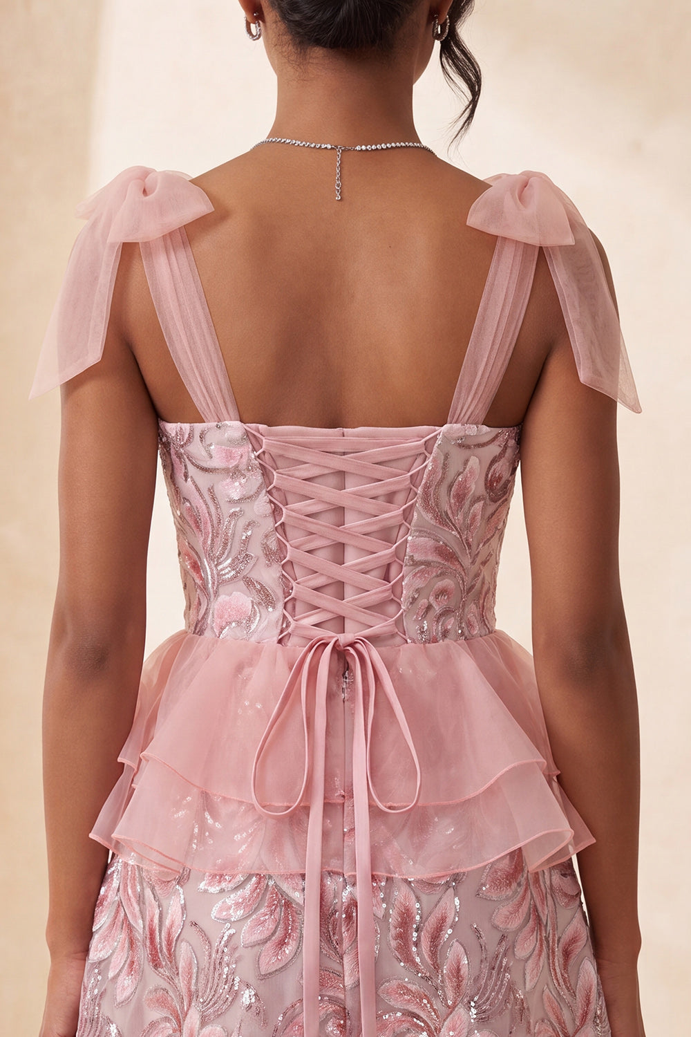 Sparkly Floral Lake Blue Sequin Ruffled Short Homecoming Dress with Bows