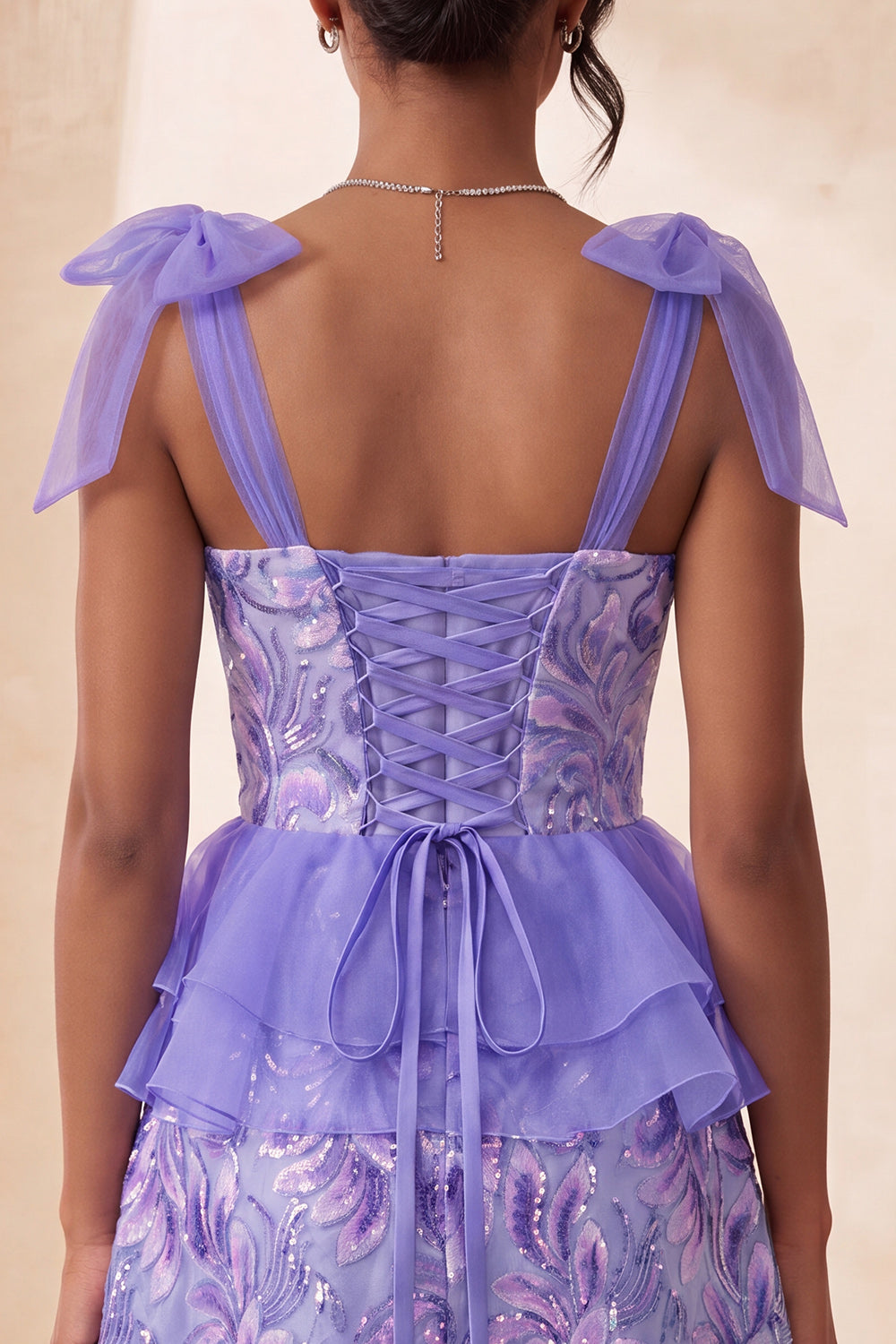Sparkly Floral Lake Blue Sequin Ruffled Short Homecoming Dress with Bows