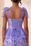 Sparkly Floral Lake Blue Sequin Ruffled Short Homecoming Dress with Bows