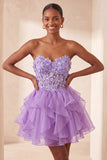 Floral Light Purple Corset Ruffled Short Homcoming Dress
