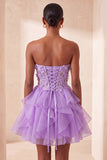 Floral Light Purple Corset Ruffled Short Homcoming Dress