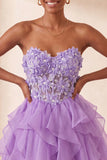 Floral Light Purple Corset Ruffled Short Homcoming Dress