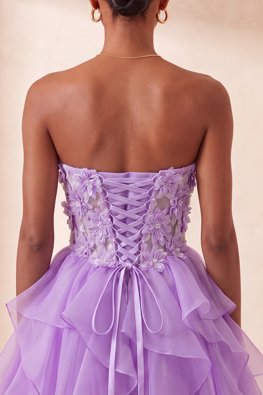 Floral Light Purple Corset Ruffled Short Homcoming Dress
