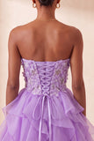 Floral Light Purple Corset Ruffled Short Homcoming Dress
