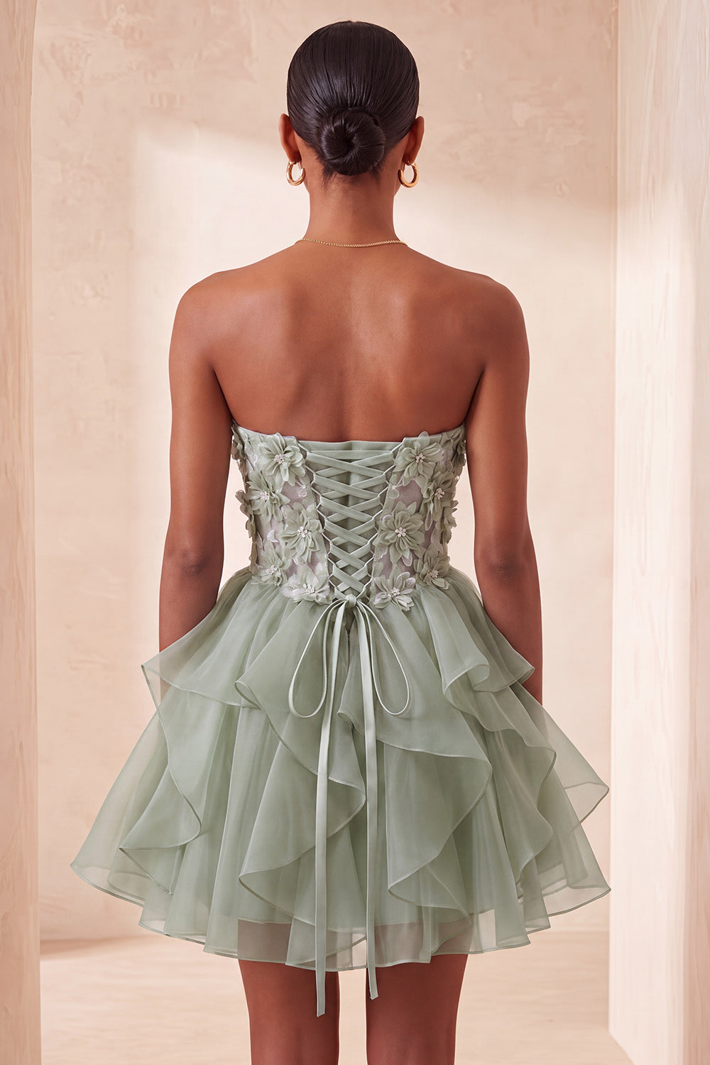 Floral Light Purple Corset Ruffled Short Homcoming Dress