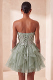 Floral Light Purple Corset Ruffled Short Homcoming Dress