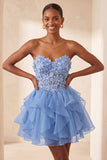 Floral Light Purple Corset Ruffled Short Homcoming Dress