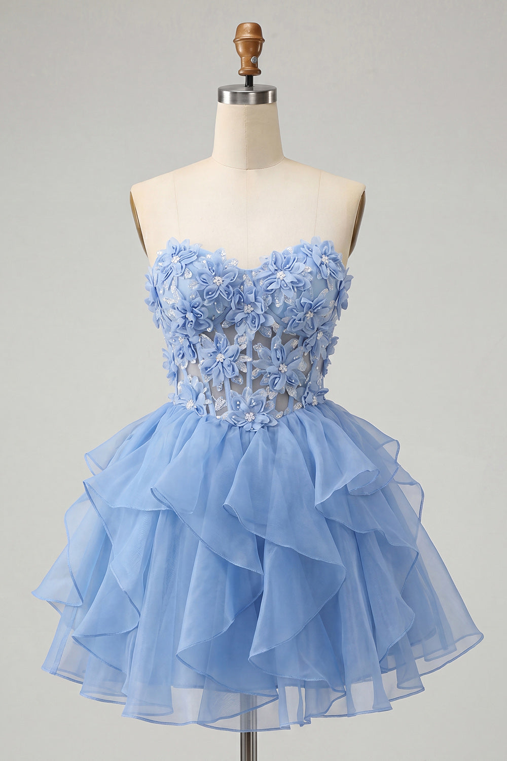 Floral Light Purple Corset Ruffled Short Homcoming Dress