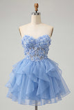 Floral Light Purple Corset Ruffled Short Homcoming Dress