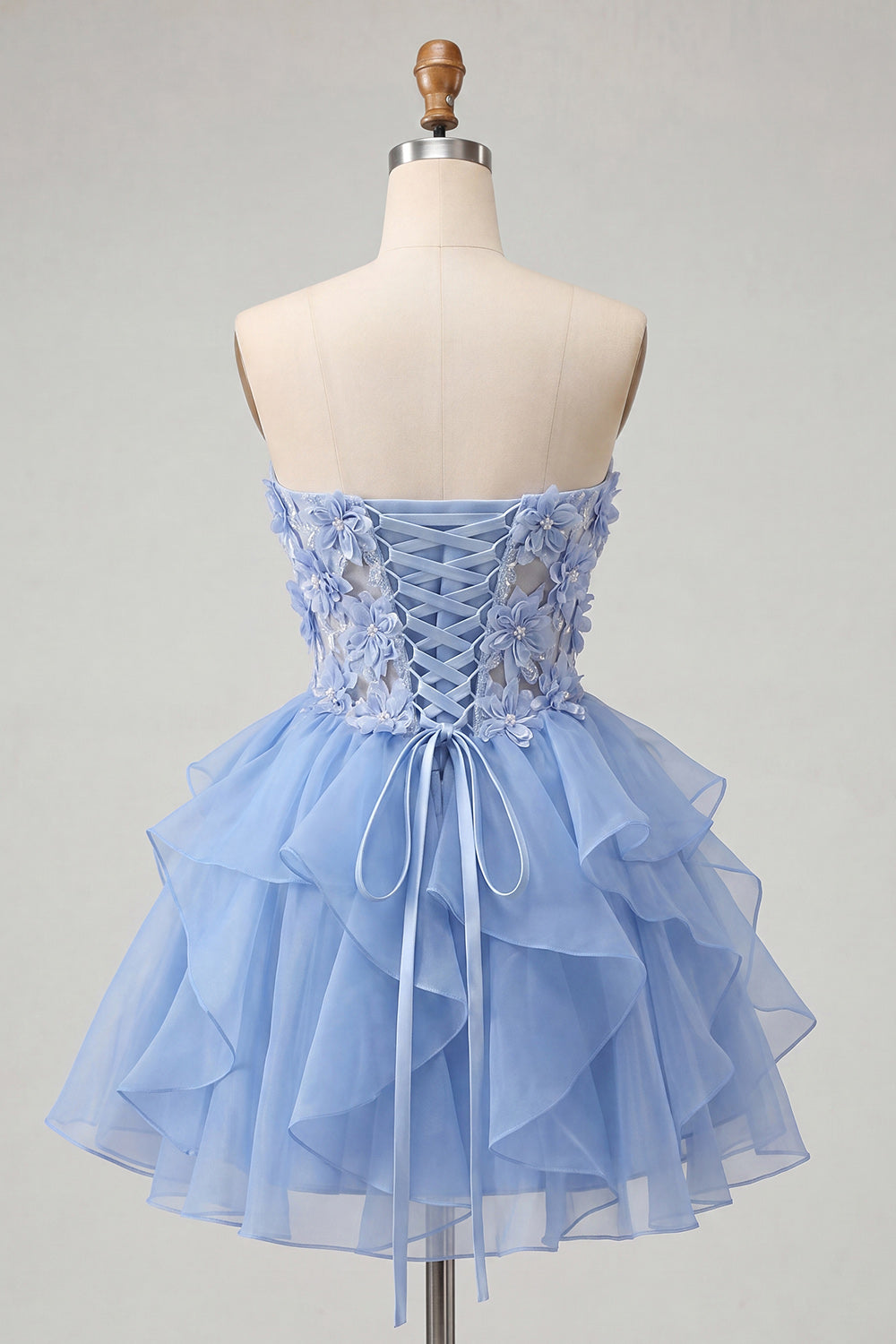 Floral Light Purple Corset Ruffled Short Homcoming Dress