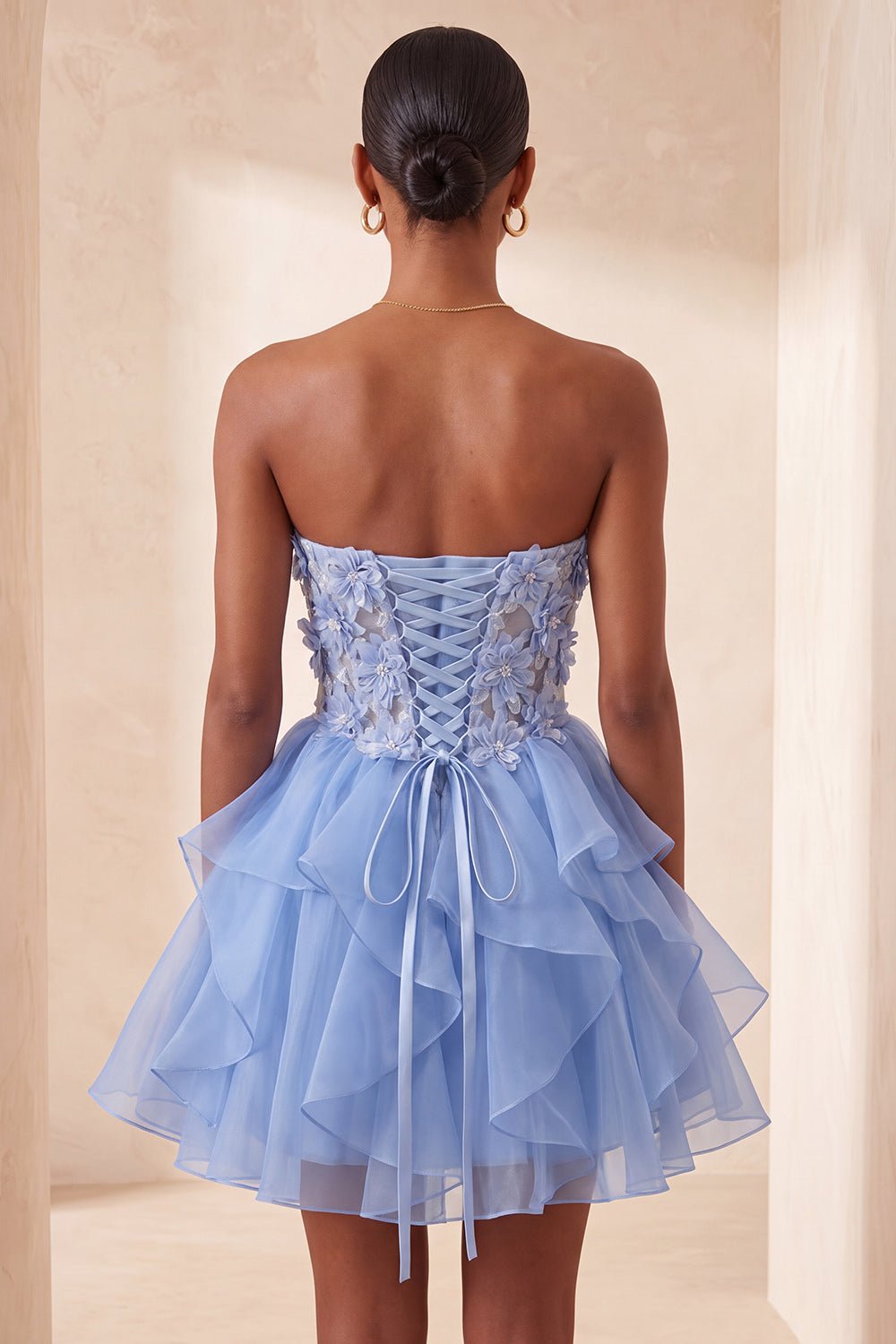 Floral Light Purple Corset Ruffled Short Homcoming Dress