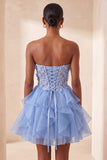 Floral Light Purple Corset Ruffled Short Homcoming Dress