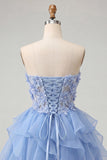 Floral Light Purple Corset Ruffled Short Homcoming Dress