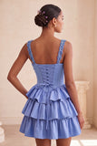 Floral Dusty Sage Corset Tiered Ruffled Short Homecoming Dress