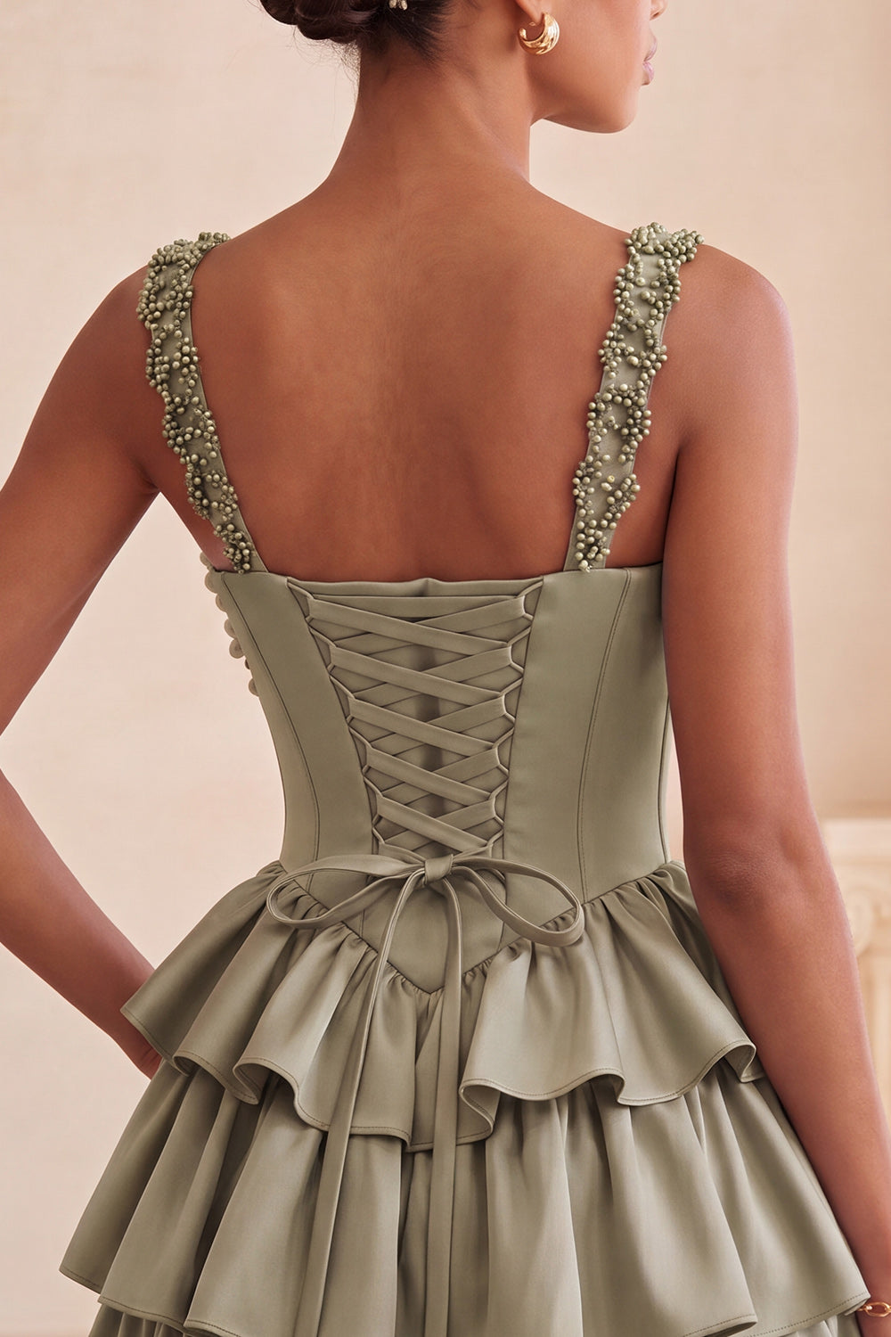 Floral Dusty Sage Corset Tiered Ruffled Short Homecoming Dress