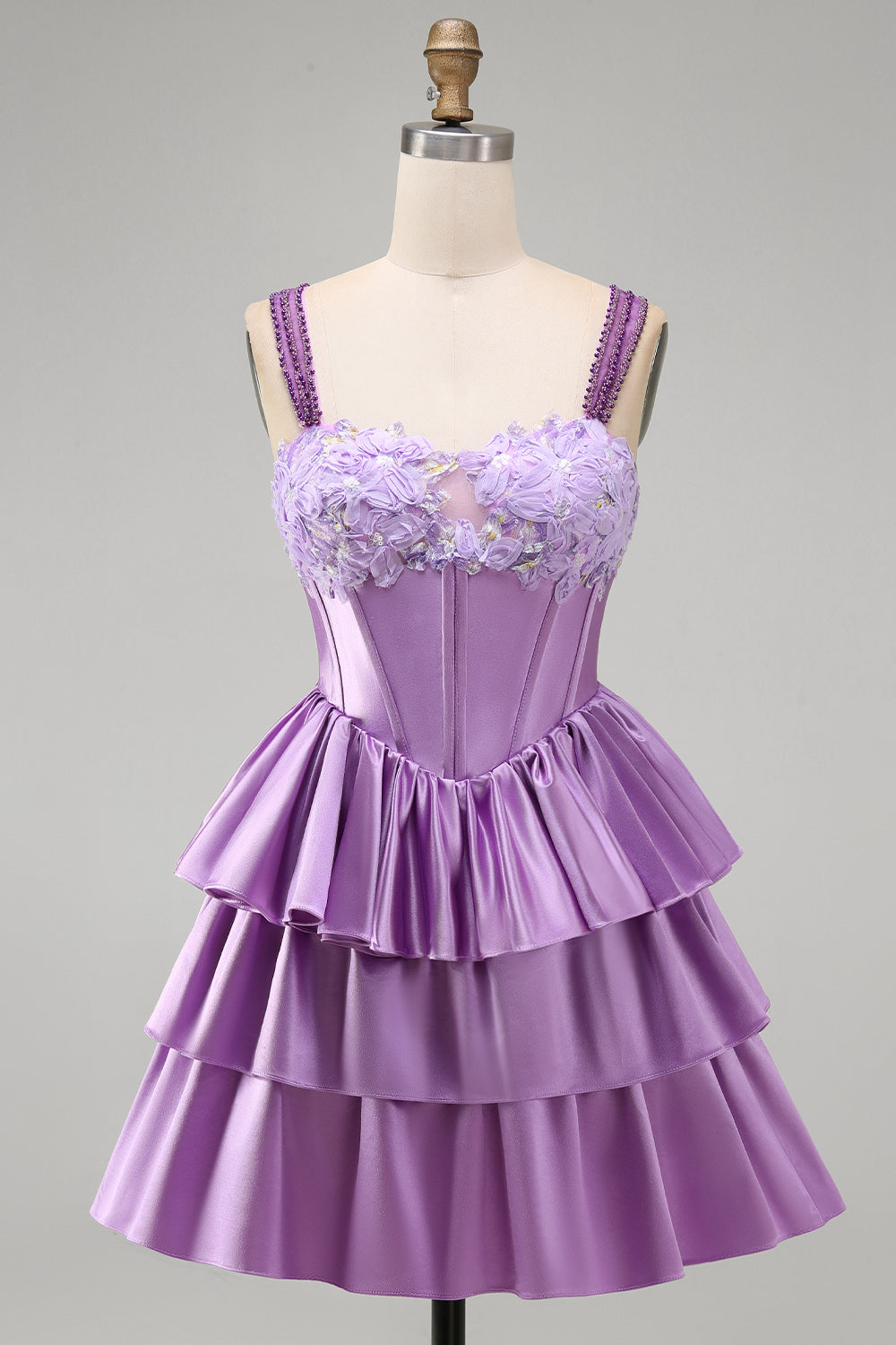 Floral Dusty Sage Corset Tiered Ruffled Short Homecoming Dress