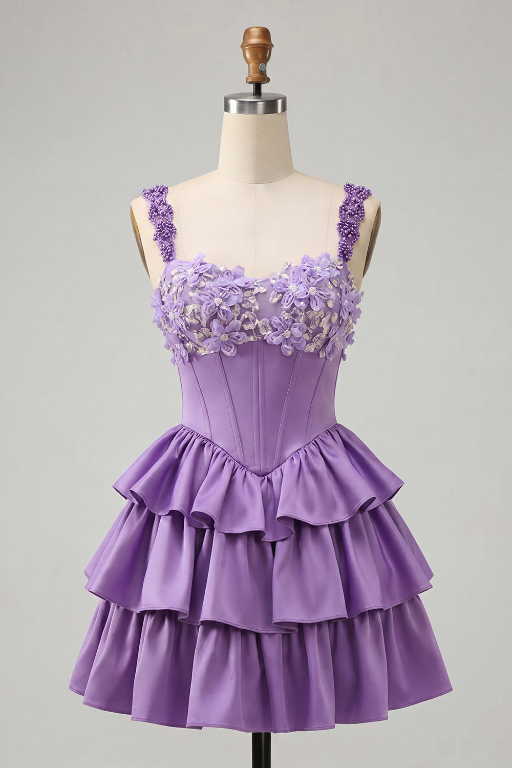 Floral Dusty Sage Corset Tiered Ruffled Short Homecoming Dress