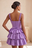 Floral Dusty Sage Corset Tiered Ruffled Short Homecoming Dress