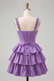 Floral Dusty Sage Corset Tiered Ruffled Short Homecoming Dress