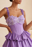 Floral Dusty Sage Corset Tiered Ruffled Short Homecoming Dress