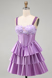 Floral Dusty Sage Corset Tiered Ruffled Short Homecoming Dress