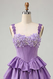 Floral Dusty Sage Corset Tiered Ruffled Short Homecoming Dress