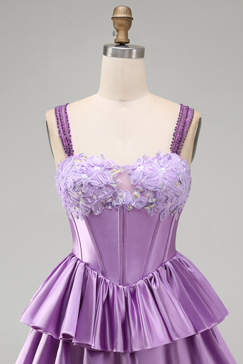 Floral Dusty Sage Corset Tiered Ruffled Short Homecoming Dress