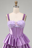 Floral Dusty Sage Corset Tiered Ruffled Short Homecoming Dress
