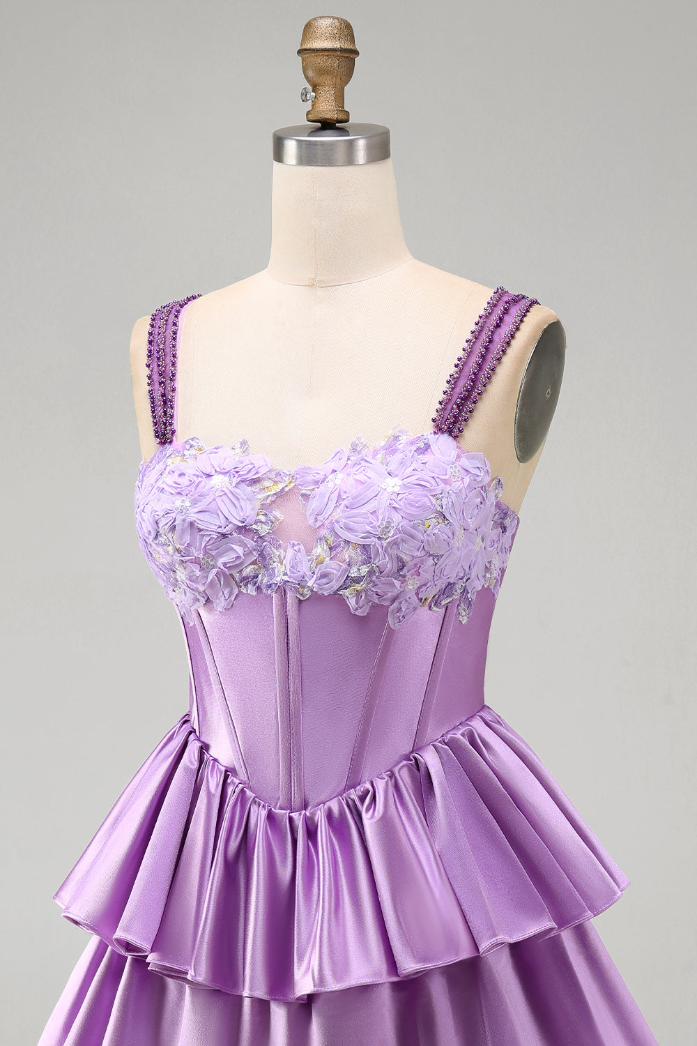 Floral Dusty Sage Corset Tiered Ruffled Short Homecoming Dress
