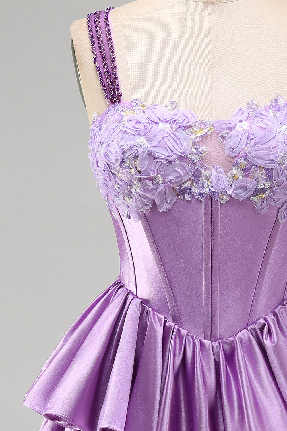 Floral Dusty Sage Corset Tiered Ruffled Short Homecoming Dress