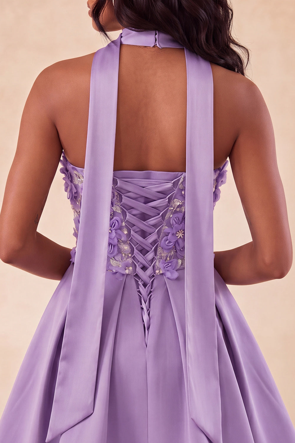 Blue Floral Beaded A-Line Short Homecoming Dress with Neck Scarf