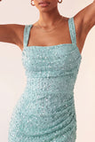 Sparkly Mint Green Sequin Tight Short Homecoming Dress with Slit