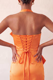 Red Satin Ruched Tight Short Homecoming Dress with Bow