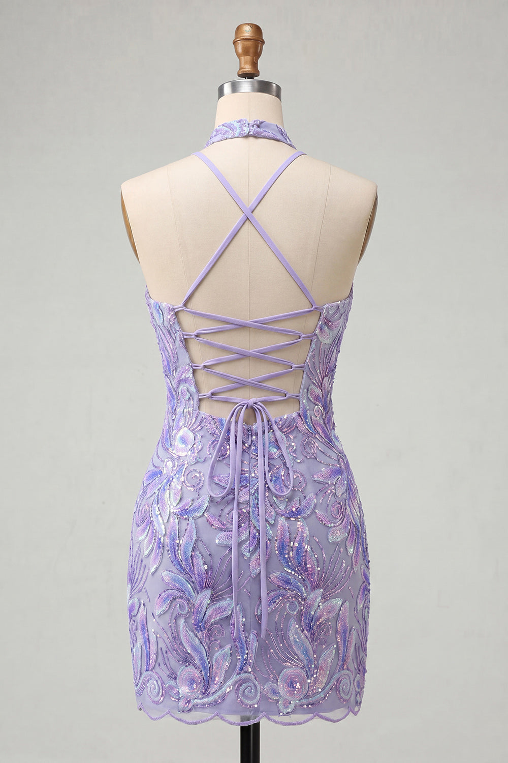 Sparkly Pink Floral Halter Sequin Tight Short Homecoming Dress