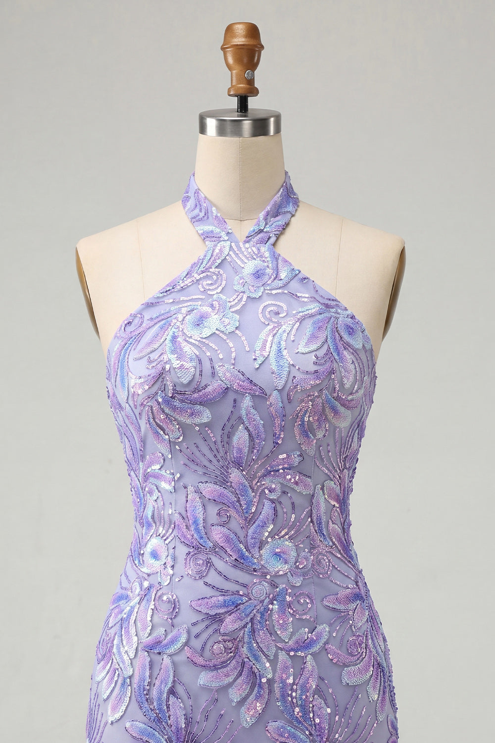Sparkly Pink Floral Halter Sequin Tight Short Homecoming Dress
