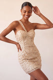 Sparkly Mint Green Sequin One Shoulder Short Tight Homcoming Dress