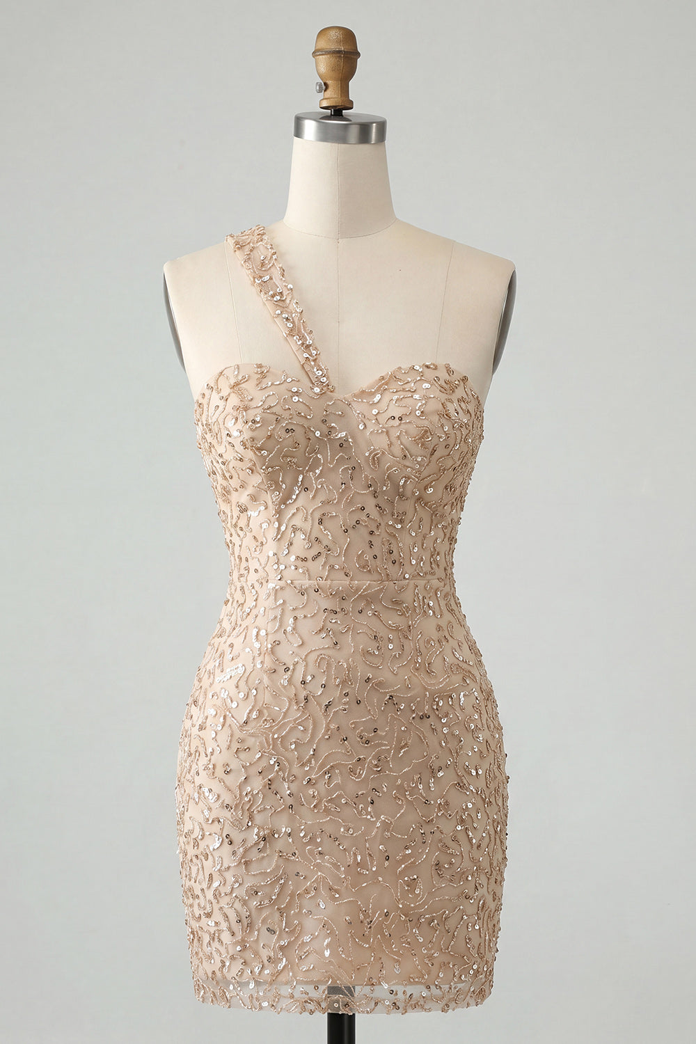 Sparkly Mint Green Sequin One Shoulder Short Tight Homcoming Dress