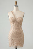Sparkly Mint Green Sequin One Shoulder Short Tight Homcoming Dress