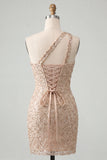 Sparkly Mint Green Sequin One Shoulder Short Tight Homcoming Dress