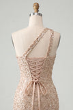 Sparkly Mint Green Sequin One Shoulder Short Tight Homcoming Dress