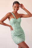 Sparkly Mint Green Sequin One Shoulder Short Tight Homcoming Dress