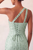 Sparkly Mint Green Sequin One Shoulder Short Tight Homcoming Dress