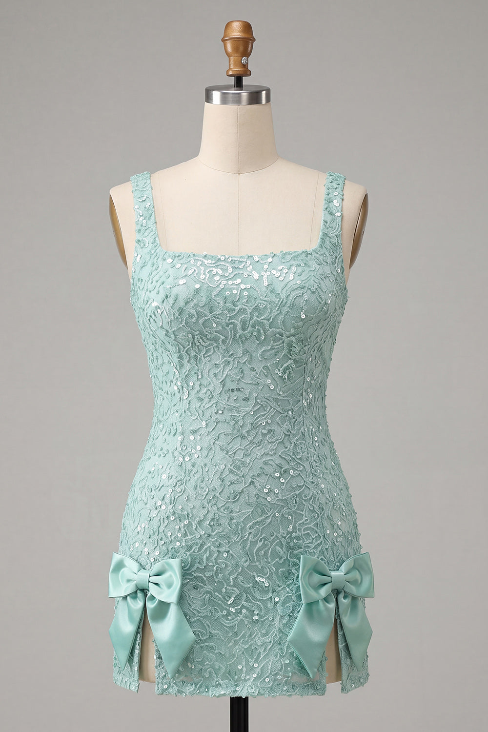 Sparkly Sky Blue Sequin Tight Short Homecoming Dress with Bows