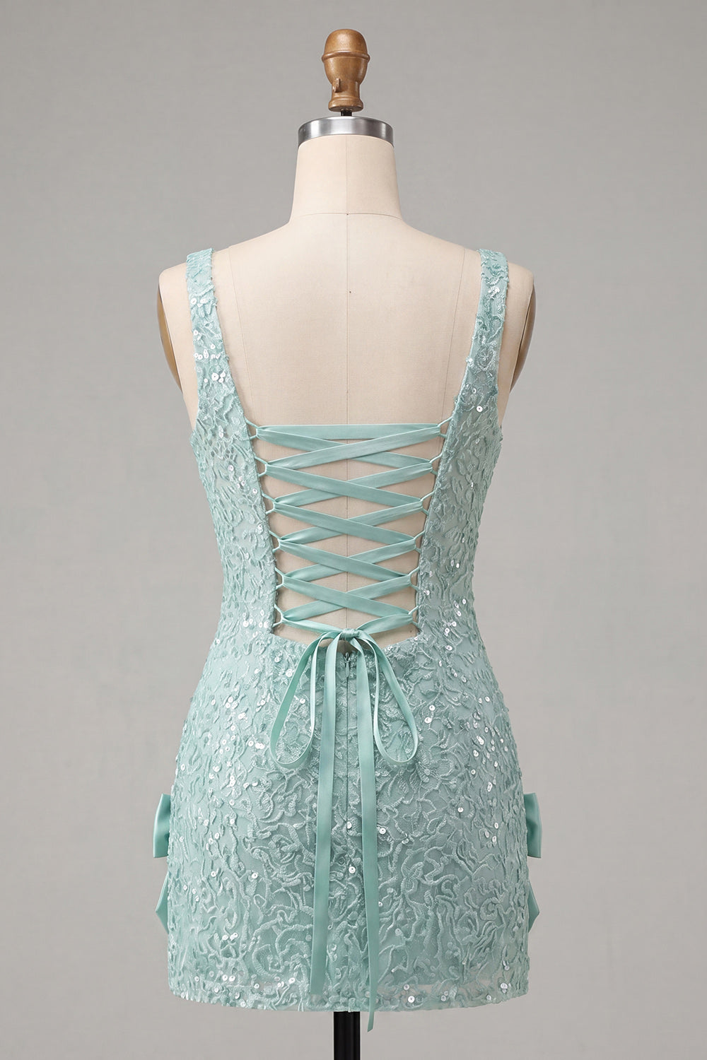 Sparkly Sky Blue Sequin Tight Short Homecoming Dress with Bows