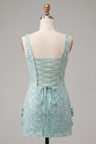 Sparkly Sky Blue Sequin Tight Short Homecoming Dress with Bows