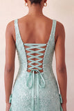 Sparkly Sky Blue Sequin Tight Short Homecoming Dress with Bows