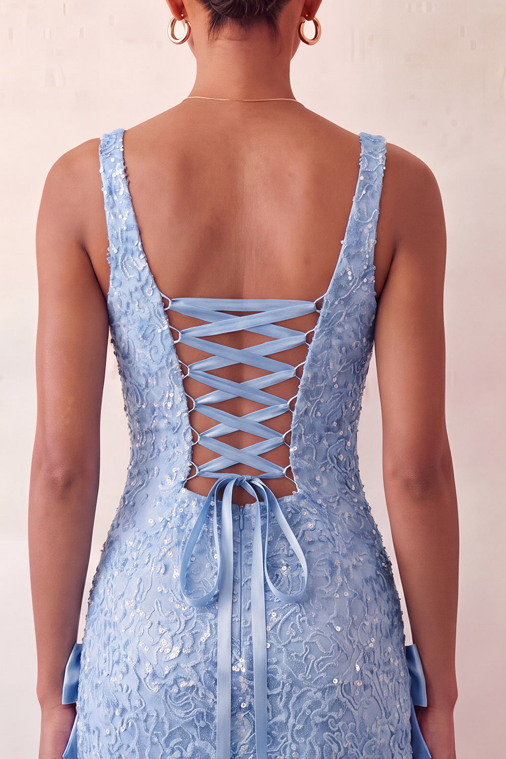 Sparkly Sky Blue Sequin Tight Short Homecoming Dress with Bows